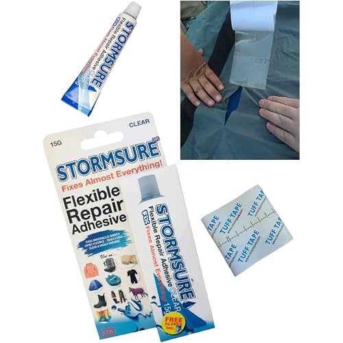 Stormsure Flexibler Reparaturkleber + TUFF Tape Extra starkes Reparaturband (15 g transparent + 1 m x 7,5 cm Klebeband) – starker, langlebiger und flexibler Kleber: Ideal für viele Reparaturen von Stormsure