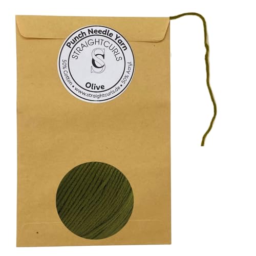 StraightCurls Punch Needle Yarn - Ideale Garn für Punch Needling, grobes Sticken oder Häckeln - Baumwoll-Acryl-Mischung (Olive) von StraightCurls