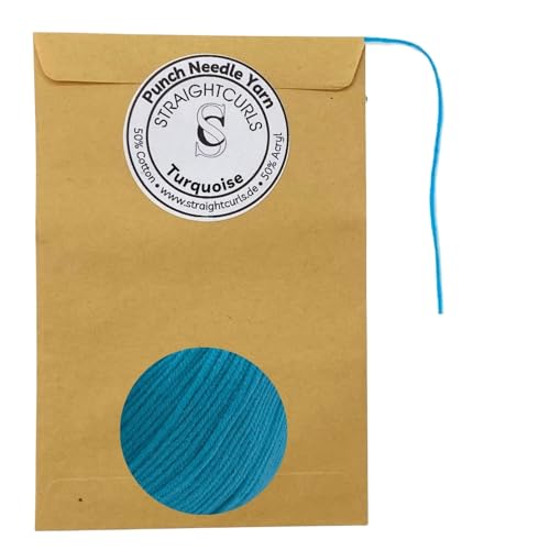 StraightCurls Punch Needle Yarn - Ideale Garn für Punch Needling, grobes Sticken oder Häckeln - Baumwoll-Acryl-Mischung (Turquoise) von StraightCurls