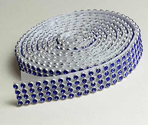 Cobalt BLAU Mesh Strassband Borte SS8 SELBSTKLEBEND Breite wählbar, Strasssteine, Chaton 4reihig / 13mm x ca.1150mm von Strass-Box Bänder selbstklebend