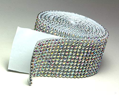 Crystal AB Mesh Strassband SS8 Borte SELBSTKLEBEND Breite wählbar, Strasssteine 12reihig / 39 mm x 1150mm von Strass-Box Bänder selbstklebend