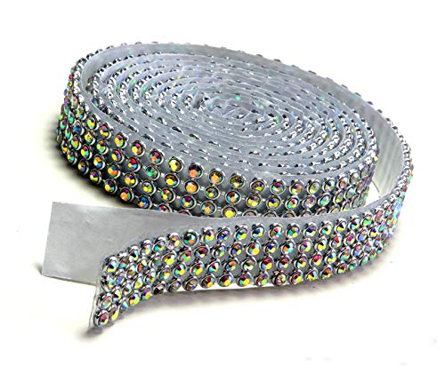 Crystal AB Mesh Strassband SS8 Borte SELBSTKLEBEND Breite wählbar, Strasssteine 4reihig / 13 mm x 1150mm von Strass-Box Bänder selbstklebend