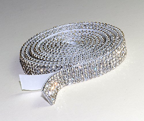 Crystal Mesh Strassband SS6 Borte SELBSTKLEBEND Breite wählbar, 1,15m lang Chaton Strasssteine 5reihig / 12mm x 1150mm von Strass-Box Bänder selbstklebend