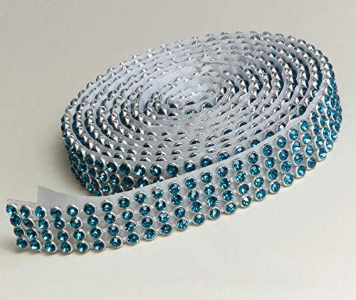 Peacock Blue Borte Mesh Strassband SS8 SELBSTKLEBEND 1,15 m lang, Strasssteine Türkis 4reihig / 13mm x ca.1150mm von Strass-Box Bänder selbstklebend