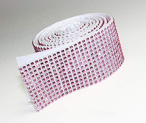 Rose Mesh Strassband Borte SS8 SELBSTKLEBEND Breite wählbar, 1,15m lang, Strasssteine Rosa 12 reihig / 39 mm x ca. 1150mm von Strass-Box Bänder selbstklebend