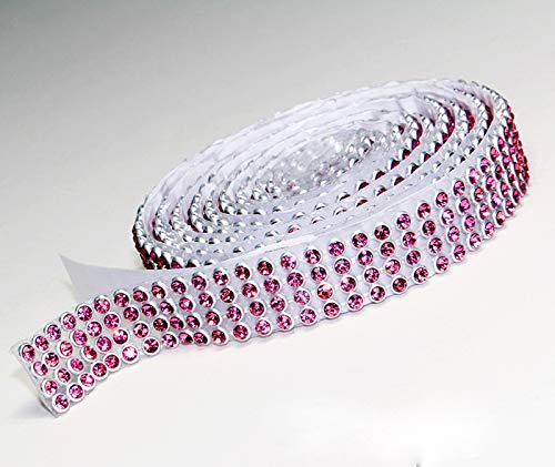 Rose Mesh Strassband Borte SS8 SELBSTKLEBEND Breite wählbar, 1,15m lang, Strasssteine Rosa 4 reihig / 13 mm x ca. 1150mm von Strass-Box Bänder selbstklebend