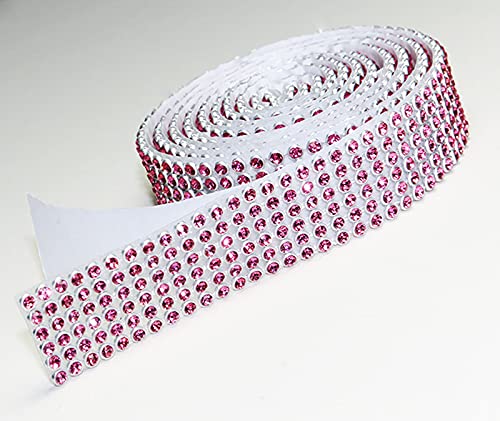 Rose Mesh Strassband Borte SS8 SELBSTKLEBEND Breite wählbar, 1,15m lang, Strasssteine Rosa 6 reihig / 20 mm x ca. 1150mm von Strass-Box Bänder selbstklebend