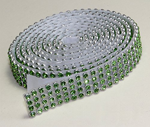 Strass-Box Bänder selbstklebend Chrysolite Mesh Strassband SS8 Selbstklebend Borte, Breite wählbar, 1,15m Lang, Strasssteine Hellgrün 4reihig / 13mm x ca.1150mm von Strass-Box Bänder selbstklebend