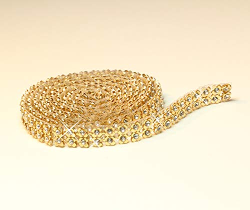 Hotfix MESH Flower Gold/Crystal Band Blumen zum aufbügeln Strasssteine 2reihig / 11 mm x 1450mm von Strass-Box