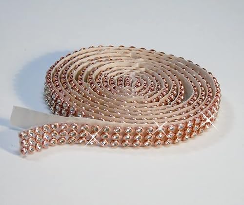 Rosegold/Crystal Mesh Strassband SS8 SELBSTKLEBEND Breite wählbar, 1,15m lang, Strasssteine, Klar, Gold, Strasssteine 4reihig / 13mm x 1150mm von Strass-Box