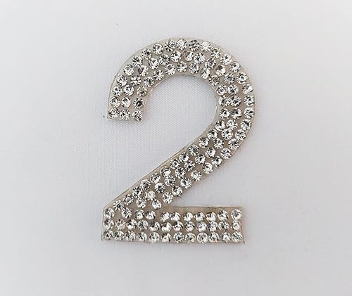 Strass-Box Selbstklebend Zahl / 2 / Glitzer Patches 3,8cm 1,5" Zoll zum Aufkleben Crystal Spitzboden Point Back Personalisieren von Strass-Box