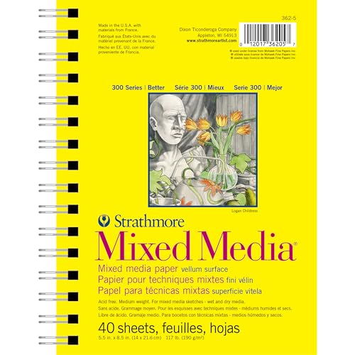 Strathmore Mixed Media Serie 300 Velinpapier, 40 Blatt, 190g/m², 14x21.6cm von Strathmore