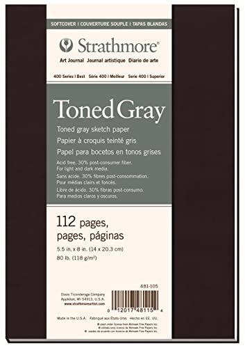 Strathmore Toned Gray Serie 400 Skizzenbuch, graugetönt, 118g/m², 14x20.3cm, Softcover, 112 Seiten von Strathmore