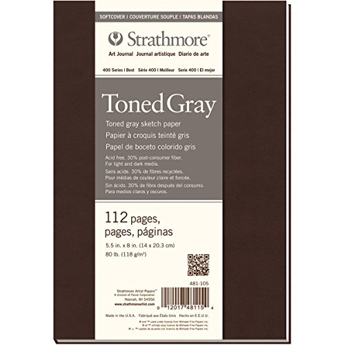 Strathmore Toned Gray Serie 400 Skizzenbuch, graugetönt, 118g/m², 14x20.3cm, Softcover, 112 Seiten von Strathmore