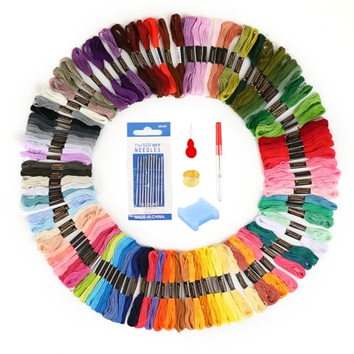 Strehknewen Stickgarn Set 100 Farben, Stickset für Anfänger und Profis, 8 Meter Baumwollgarn, Stickpackung mit DIY Zubehör, Kreuzstich, rotes und buntes Stickgarn Strehknewen Stickgarn Set 100 Farben, Stickset für Anfänger und Profis, 8 Meter Baumwollgarn, Stickpackung mit DIY Zubehör, Kreuzstich, rotes und buntes Stickgarn von Strehknewen