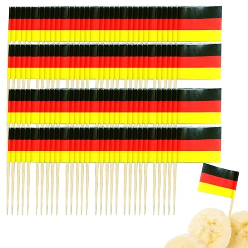 100 Stk Zahnstocher Fähnchen, Fähnchen Zum Beschriften, Hölzerne Cockta Zahnstocher, Mini-Flaggen Auf Stäbchen, Cupcake-Topper Mit Deutschland/Mitamerikanische Flagge von Streysisl