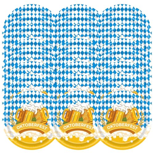 Streysisl Oktoberfest-Zubehör,Oktoberfest-Dekorationen,24-teiliges Oktoberfest-Geschirr-Set | Blaue und weiße Flagge mit bayerischem Oktoberfest-Zubehör, für 24 Gäste beim deutschen Bierfest von Streysisl