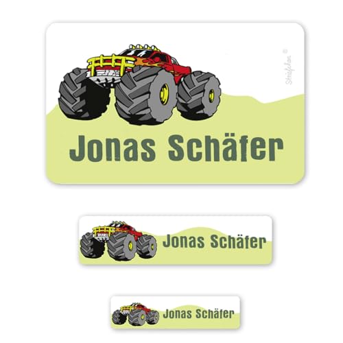 Striefchen® 100 Schuletiketten mit Wunschname Motiv: Monstertruck Ideal zur Einschulung oder Schulanfang von Striefchen