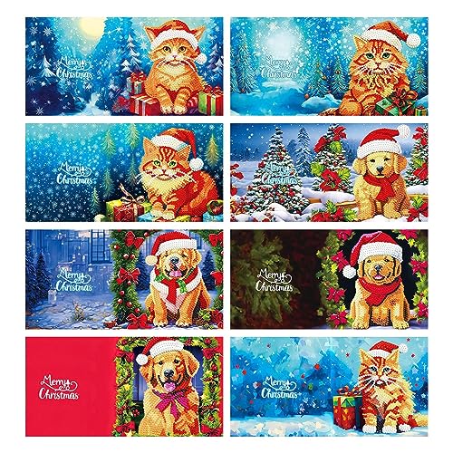 5D Strassstein Malerei Weihnachtskarten, 8 Stück Weihnachten Diamant Malerei Grußkarten Kits, Kinder Crafts Geschenk Für, Neujahr, Weihnachten von Stronrive