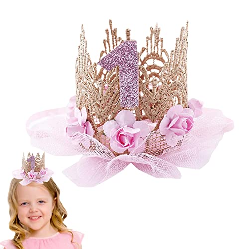 Stronrive Baby Geburtstagskrone Baby 1 Jahr Geburtstag Krone Mädchen Geburtstagskrone Haarband Geburtstag Hüte Für Baby Par Krone Mit Rosendekor Und Zahlen Prinzessin Haarband Geburtstag Geschenk von Stronrive