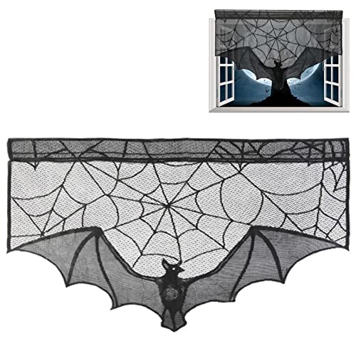 Stronrive Halloween Tischdecke Spitze Spinnennetz Halloween Kamin Tuch Blumen Spitze Scheibengardine Spitze Fenster Vorhang Wand Fenster Kamin Abdeckung Deko Spitze Küche Kurz Vorhang Halloween Deko von Stronrive