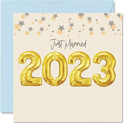 Stuff4 Hochzeitskarten für Braut und Bräutigam – Just Married 2023 – Happy Wedding Day Karten Glückwunsch, Congrats Well Done Just Married Karte, 145 mm x 145 mm Hochzeitsgrußkarten für Paare von Stuff4