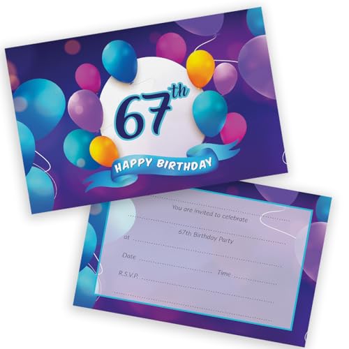 Party-Einladungen zum 67. Geburtstag, für Männer und Frauen, Happy Balloons, 20 Stück, für Erwachsene, Geburtstagseinladungen für Freunde, Familie, A6, Geburtstagsparty-Einladungskarten mit von Stuff4