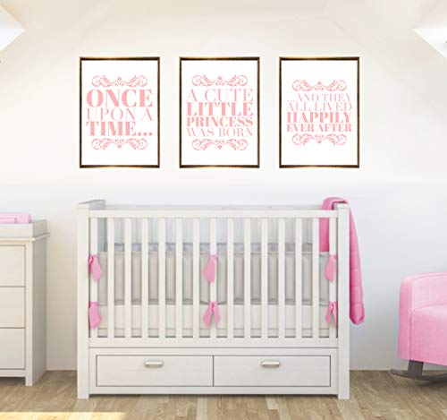 Once Upon Set mit 3 Zitaten Baby Mädchen Kinderzimmer Dekor Wandkunst Poster Druck Pink - Größe A2-420 x 594 mm von Stukk