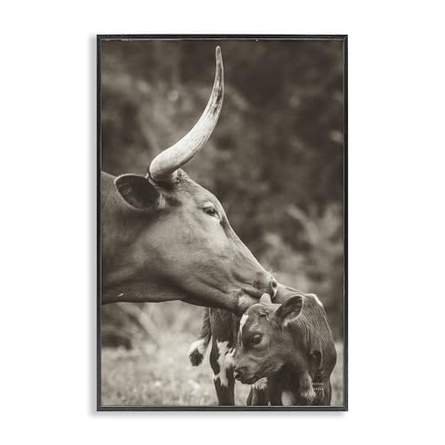 Stupell Industries Longhorn Kissing Baby Giclée-Wandkunst, gerahmt, Design von Nathan Larson, 40,6 x 61 cm, Schwarz von Stupell Industries