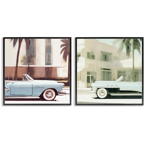 Stupell Industries Miami Cars in Summer Giclée-Wandkunst-Set, gerahmt, Design von Noah Bay, 30,5 x 30,5 cm, Schwarz von Stupell Industries