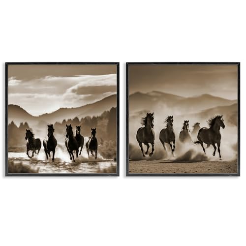 Stupell Industries Noah Bay Giclée-Wandkunst-Set, gerahmt, Motiv: Running Mountain Hengste, 30,5 x 30,5 cm, Schwarz von Stupell Industries