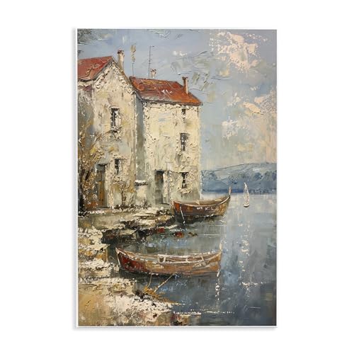 Stupell Industries Red Townside Boats Wandschild, Kunstdesign von Petal Prints Design, 33 x 48 cm von Stupell Industries