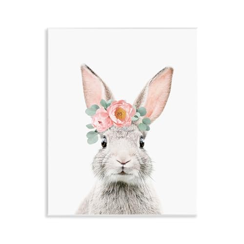 Stupell Industries Sisi and Seb Wandschild, Motiv: rosa Blume, Hase, 28,9 x 35,6 cm von Stupell Industries