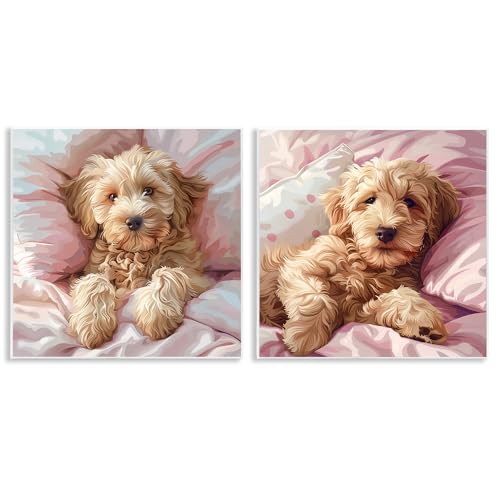 Stupell Industries Wandschild Cuddling Labradoodle in Bed, Design von Jim Baldwin, 30,5 x 30,5 cm, 2-teilig von Stupell Industries