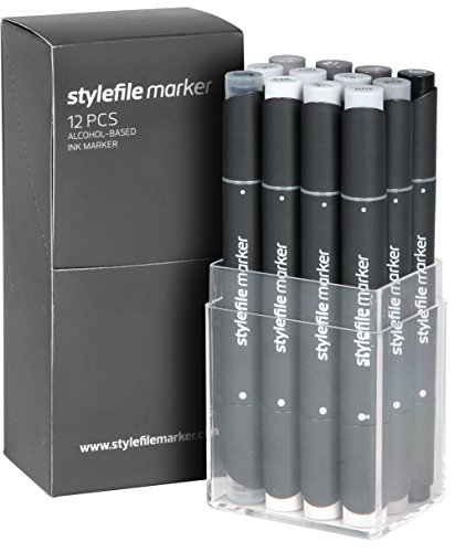 Stylefile Grafikmarker 12er Neutral Grey Set Box Grafik Marker Paint Pens Stift von Stylefile