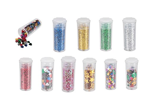 Bastel Glitter Set / 5 Döschen Glitterpulver, 5 Döschen Streudeko, Bastelkleber von Stylex