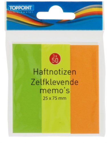 Haftnotizen Notes neon-color 3x50 Blatt, 25x75mm von Stylex
