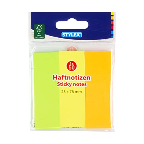 Haftnotizen Notes neon-color 3x50 Blatt, 25x75mm von Stylex