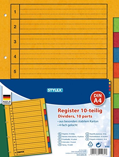 Ordner Register 10tlg. 1-10 besonders stabiler Karton von Stylex