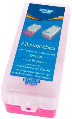 STYLEX® Karteikasten A8 Allzweckbox Lernbox für ca. 400, Farbe:pink von Stylex