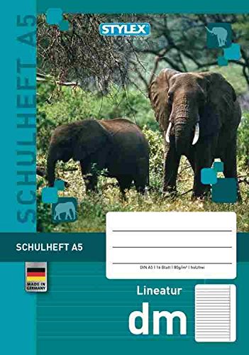 STYLEX 29715 Schulheft mit tollen Tiermotiven, Verschiedene Lineaturen, DIN A5, 16 Blatt von Stylex