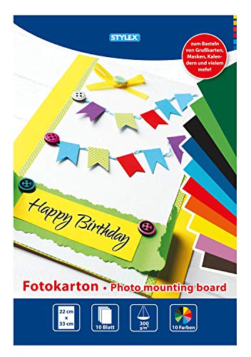 Stylex 46725 - Fotokarton - Block, 22 x 33 cm, 10 Blatt, 300 g/m², sortiert in 10 Farben, zum Basteln, Schneiden und Kleben Stylex 46725 - Fotokarton - Block, 22 x 33 cm, 10 Blatt, 300 g/m², sortiert in 10 Farben, zum Basteln, Schneiden und Kleben von Stylex