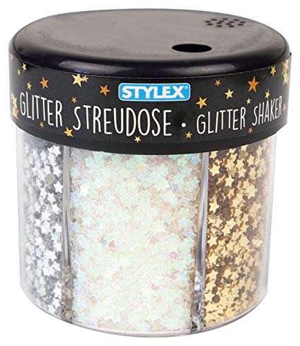 Stylex 23387 - Glitter-Streudekor in einer praktischen Streudose, mit Herzen und Sternen in 6 verschiedenen Ausführungen, zum Basteln und Verzieren von Stylex