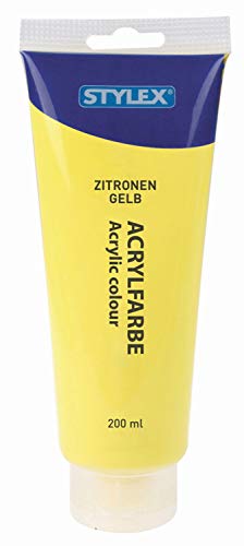 Stylex 28516 - Acrylfarbe auf Wasserbasis, 200 ml Tube in zitronengelb, matt, hohe Deck- und Farbkraft, lichtbeständig, schnelltrocknend und wasserfest von Stylex