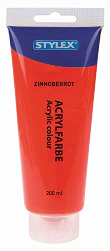 Stylex 28523 - Acrylfarbe auf Wasserbasis, 200 ml Tube in zinnoberrot, matt, hohe Deck- und Farbkraft, lichtbeständig, schnelltrocknend und wasserfest von Stylex