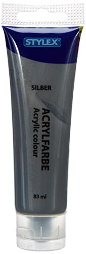 Stylex 28639 - Acrylfarbe auf Wasserbasis, 83 ml Tube in silber, matt, hohe Deck- und Farbkraft, lichtbeständig, schnelltrocknend und wasserfest von Stylex