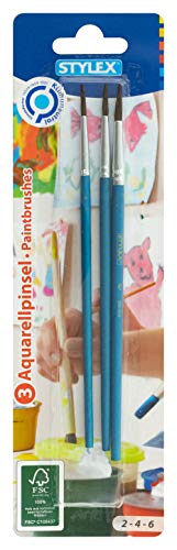 Stylex 35056 - Pinsel-Set mit 3 Aquarellpinseln in den Größen 2, 4 und 6, zum Malen mit Aquarell-, Acryl- und Wasserfarben, ideal auch für die Schule von Stylex