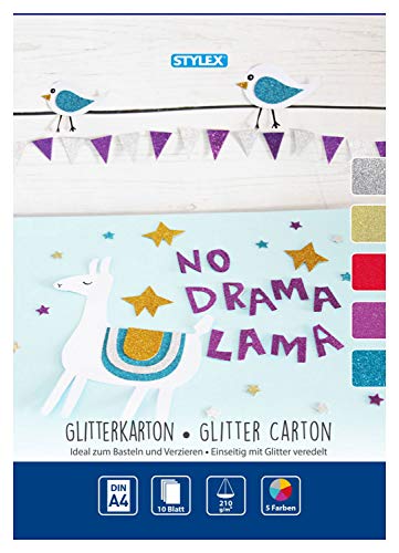 10 Blatt Glitzerkarton / Format: A4 / 5 Farben von Stylex