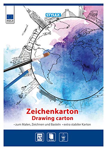 Stylex 46722 - Zeichenkartonblock weiß, DIN A3, 10 Blatt 190 g/m², extra stabiler Block mit weißem Zeichenpapier, zum Zeichnen, Malen und Skizzieren von Stylex