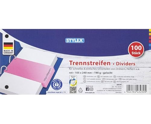 Stylex Trennstreifen 100er Packung, rot, A5, 3 Löcher, 190g/m² von Stylex